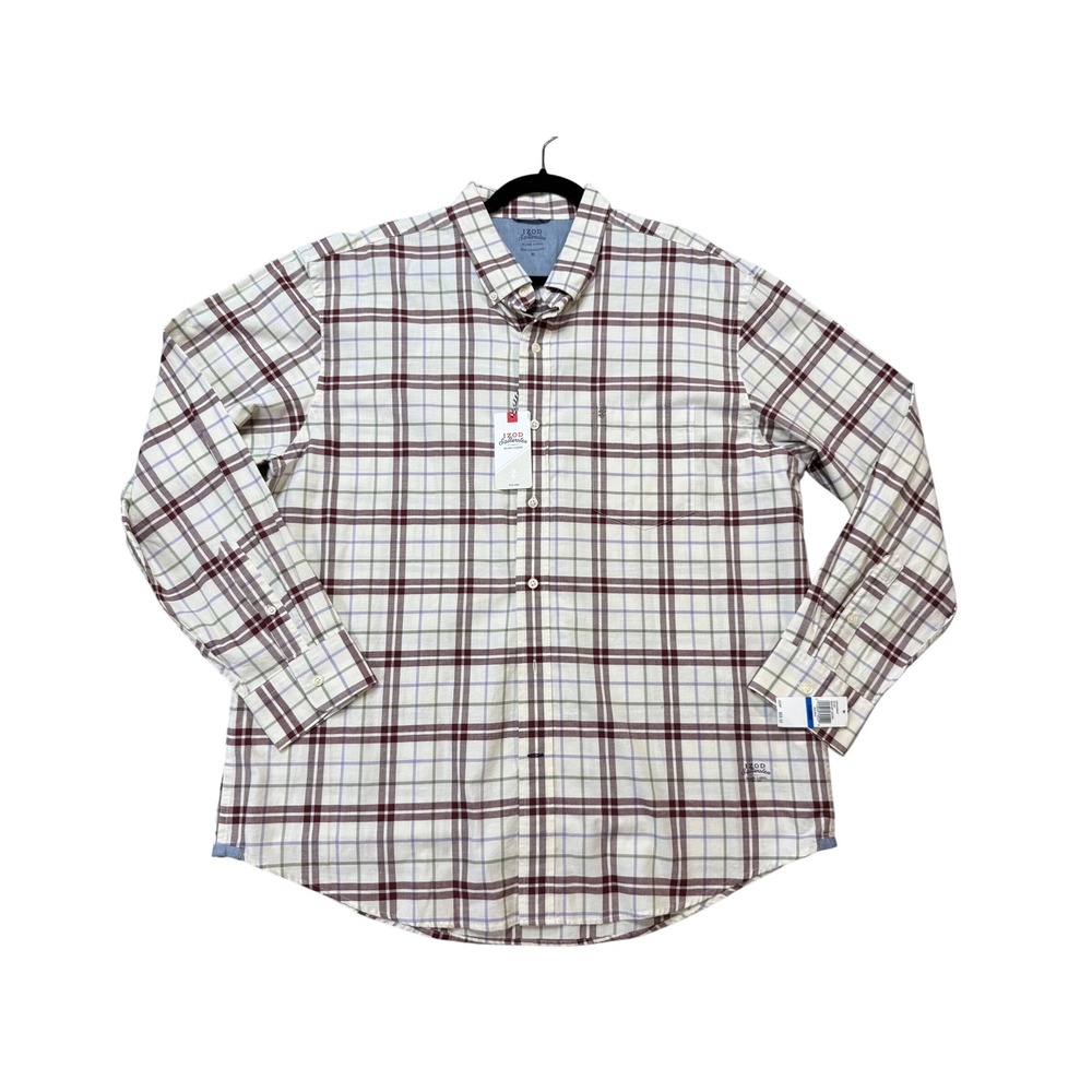 IZOD Button Down Shirt Mens XL Andorra Plaid New Newport Oxford Saltwater Fall